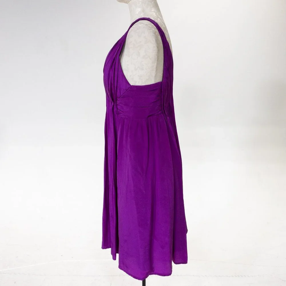 Vintage Y2K Anthropologie M Deep Plunge Ruched Mini Dress Purple - Picture 8 of 11